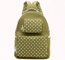 Load image into Gallery viewer, SCORE! Natalie Michelle Medium Polka Dot Designer Backpack  - Olive Green and White
