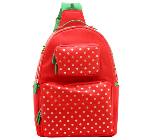 SCORE! Natalie Michelle Large Polka Dot Designer Backpack -  Red, Gold and Green
