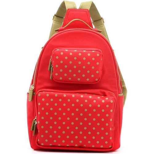 SCORE! Natalie Michelle Large Polka Dot Designer Backpack -  Red and Olive Green