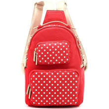 Load image into Gallery viewer, SCORE! Natalie Michelle Large Polka Dot Designer Backpack- Red, White and Gold
