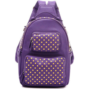 SCORE! Natalie Michelle Medium Polka Dot Designer Backpack - Purple and Gold Yellow