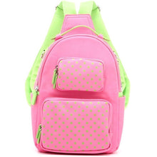 Load image into Gallery viewer, SCORE! Natalie Michelle Medium Polka Dot Designer Backpack  - Pink and Lime Green
