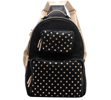Load image into Gallery viewer, SCORE! Natalie Michelle Large Polka Dot Designer Backpack - Black and Metallic Gold
