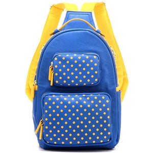 SCORE! Natalie Michelle Medium Polka Dot Designer Backpack - Imperial Blue and Yellow Gold