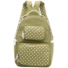 Load image into Gallery viewer, SCORE! Natalie Michelle Medium Polka Dot Designer Backpack  - Olive Green and White
