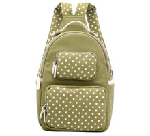 Load image into Gallery viewer, SCORE! Natalie Michelle Large Polka Dot Designer Backpack - Olive Green and White
