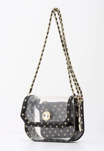 Load image into Gallery viewer, SCORE! Chrissy Small Designer Clear Crossbody Bag - Black and Gold Gold
