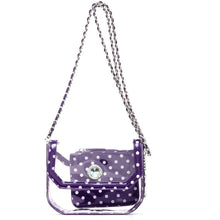 Load image into Gallery viewer, SCORE! Chrissy Small Designer Clear Crossbody Bag - Purple and White
