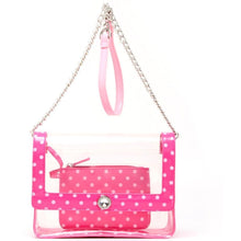 Load image into Gallery viewer, SCORE! Chrissy Medium Designer Clear Cross-body Bag -Fandango Pink and Light Pink
