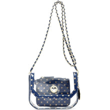 Load image into Gallery viewer, SCORE! Chrissy Small Designer Clear Crossbody Bag - Navy Blue and Gold
