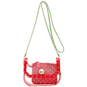 SCORE! Chrissy Small Designer Clear Crossbody Bag - Red, Gold and Green