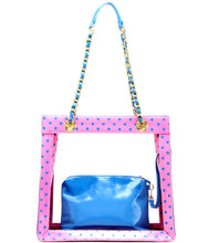 Load image into Gallery viewer, SCORE! Andrea Large Clear Designer Tote for School, Work, Travel - Pink and Blue
