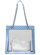 Load image into Gallery viewer, SCORE! Andrea Large Clear Designer Tote for School, Work, Travel- Light Blue and White
