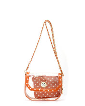 Load image into Gallery viewer, SCORE! Chrissy Small Designer Clear Crossbody Bag - Burnt Orange Sienna and White
