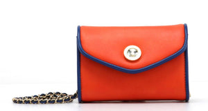 SCORE! Eva Designer Crossbody Clutch- Orange and Blue