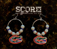 Load image into Gallery viewer, Florida Gators Crystal Logo Hoop Pearl &amp; Rhinestone Earrings
