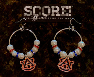 Auburn University AU Logo Hoop Pearl & Rhinestone Earrings