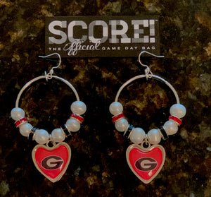 Georgia Bulldogs Enamel Logo Hoop Pearl & Rhinestone Earrings