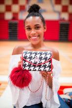 Load image into Gallery viewer, SCORE! Eva Designer Crossbody Clutch - Black and White Houndstooth with Racing Red
