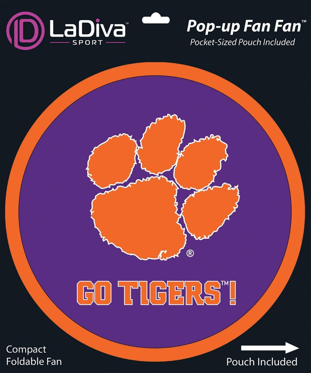 Clemson University CU Tigers~Pop-Up Fan Fan with Pouch