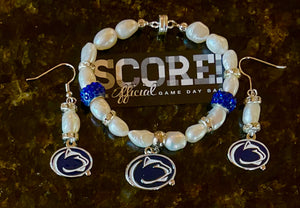Penn State Nittany Lions Logo Pearl Earrings and bracelet set 