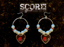 Load image into Gallery viewer, Cleveland Browns NFL Enamel Heart Logo Hoop Pearl &amp; Rhinestone Earrings
