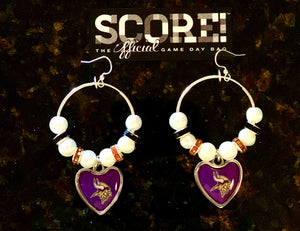 Minnesota Vikings NFL Enamel Heart Logo Hoop Pearl & Rhinestone Earrings