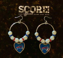 Load image into Gallery viewer, Buffalo Bills NFL Enamel Heart Logo Hoop Pearl &amp; Rhinestone Earrings
