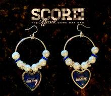 Load image into Gallery viewer, Seattle Seahawks NFL Enamel Heart Logo Hoop Pearl &amp; Rhinestone Earrings
