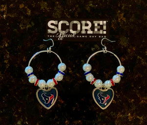 Houston Texans NFL Enamel Heart Logo Hoop Pearl & Rhinestone Earrings