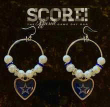 Load image into Gallery viewer, Dallas Cowboys NFL Enamel Heart Logo Hoop Pearl &amp; Rhinestone Earrings
