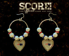 Load image into Gallery viewer, New England Patriots NFL Enamel Heart Logo Hoop Pearl &amp; Rhinestone Earrings
