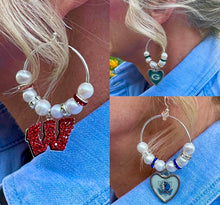 Load image into Gallery viewer, Pearl and Rhinestone Earrings of NCAA Wisconsin Badgers, NFL Green Bay Packers, NBA Dallas Mavericks 
