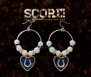 Indiana Colts NFL Blue Heart Logo Hoop Pearl & Rhinestone Earrings