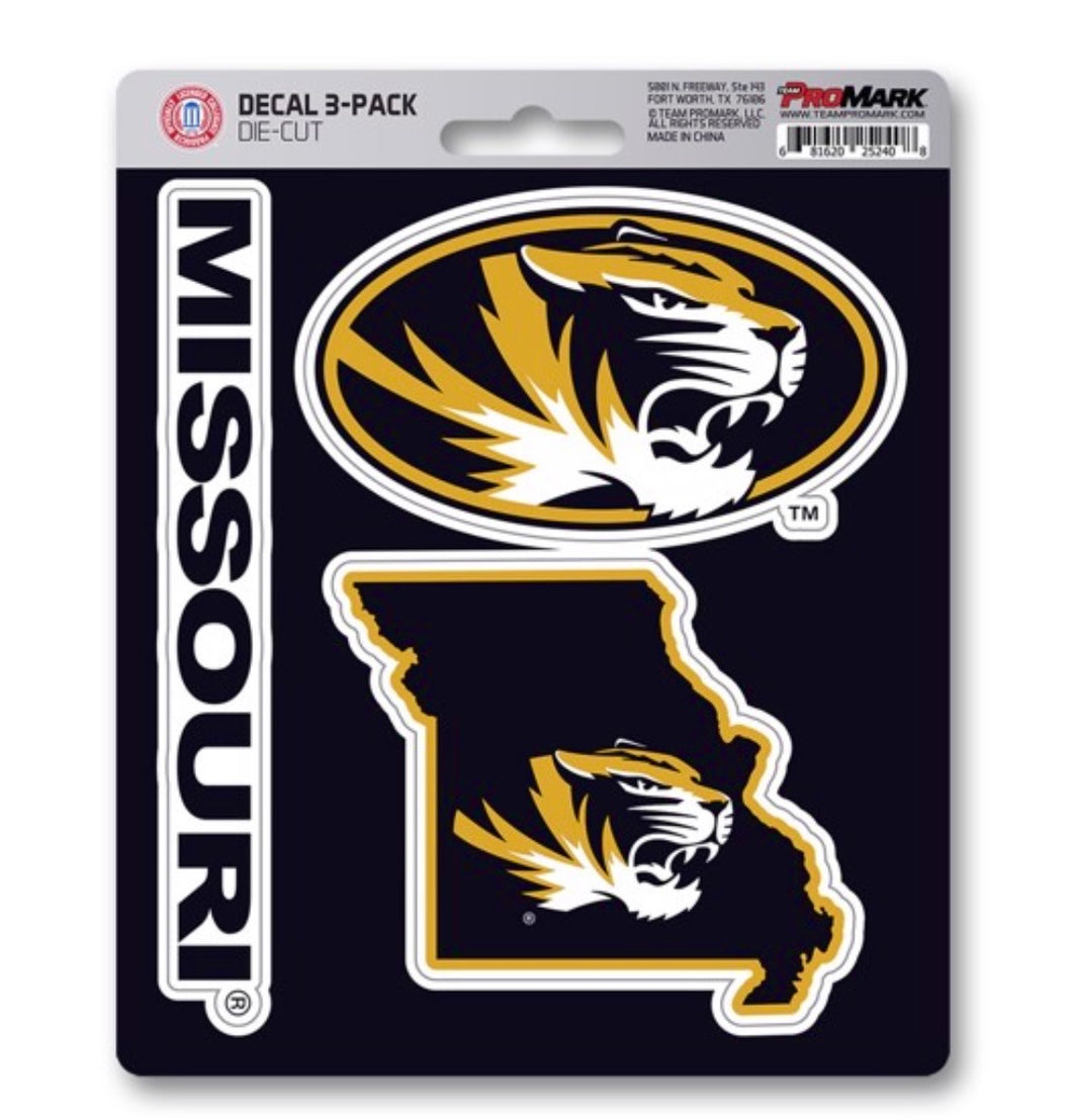 University of Missouri Mizzou tigers three pack decals