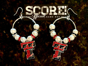Texas Tech "TT" Crystal Logo Hoop Pearl & Rhinestone Earrings