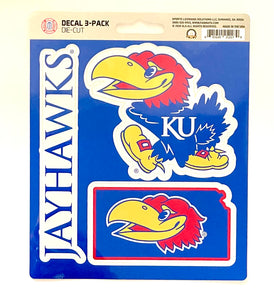 University of Kansas KU Jayhawks 3-Pack Decals