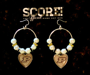 Purdue Heart Enamel Logo Hoop Pearl & Rhinestone Earrings