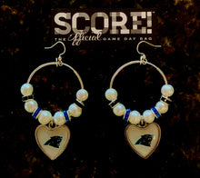 Load image into Gallery viewer, Carolina Panthers NFL Enamel Heart Logo Hoop Pearl &amp; Rhinestone Earrings
