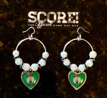 Load image into Gallery viewer, Boston Celtics NBA Enamel Heart LOGO Pearl &amp; Rhinestone dangle hoop EARRINGS
