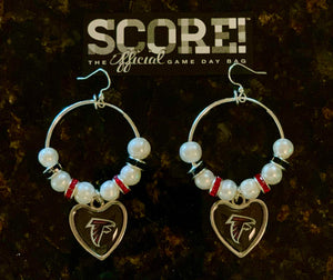 Atlanta Falcons NFL Enamel Heart Logo Hoop Pearl & Rhinestone Earrings