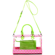 Load image into Gallery viewer, SCORE! Moniqua Large Designer Clear Crossbody Satchel - Pink and Lime Green
