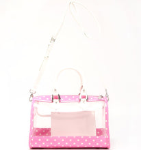 Load image into Gallery viewer, SCORE! Moniqua Large Designer Clear Crossbody Satchel - Pink and White
