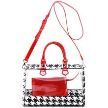 Load image into Gallery viewer, SCORE! Moniqua Large Designer Clear Crossbody Satchel - Houndstooth and Racing Red

