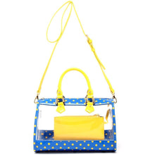 Load image into Gallery viewer, SCORE! Moniqua Large Designer Clear Crossbody Satchel - Imperial Royal Blue and Yellow Gold
