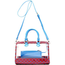 Load image into Gallery viewer, SCORE! Moniqua Large Designer Clear Crossbody Satchel - Maroon and Blue
