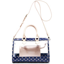 Load image into Gallery viewer, SCORE! Moniqua Large Designer Clear Crossbody Satchel - Navy Blue and Metallic Gold
