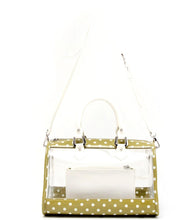 Load image into Gallery viewer, SCORE! Moniqua Large Designer Clear Crossbody Satchel - Olive Green and White
