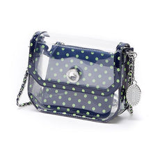 Load image into Gallery viewer, SCORE! Chrissy Small Designer Clear Crossbody Bag - Navy Blue and Lime Green
