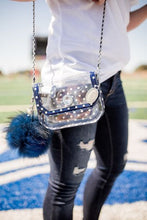 Load image into Gallery viewer, SCORE! Chrissy Small Designer Clear Crossbody Bag - Navy Blue and White
